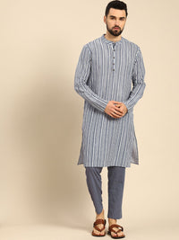 Anouk Men White Printed Pure Cotton Kurta with Trousers