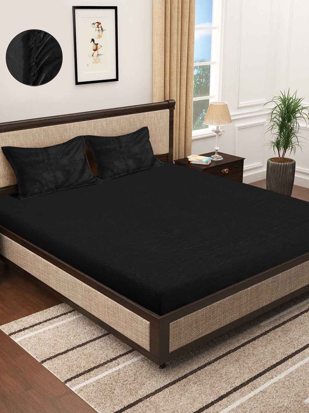 Myntra Elegant Homes Solid Fitted 300 TC King Woolen Bedsheet & 2 Pillow Covers-250X225cm