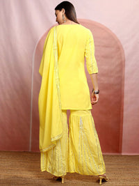 Vishudh Women Gotta Patti Pure Cotton Kurta with Sharara & With Dupatta