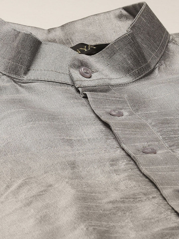SOJANYA Men Grey Solid Kurta with Churidar & Ethnic Jacket