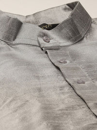 SOJANYA Men Grey Solid Kurta with Churidar & Ethnic Jacket