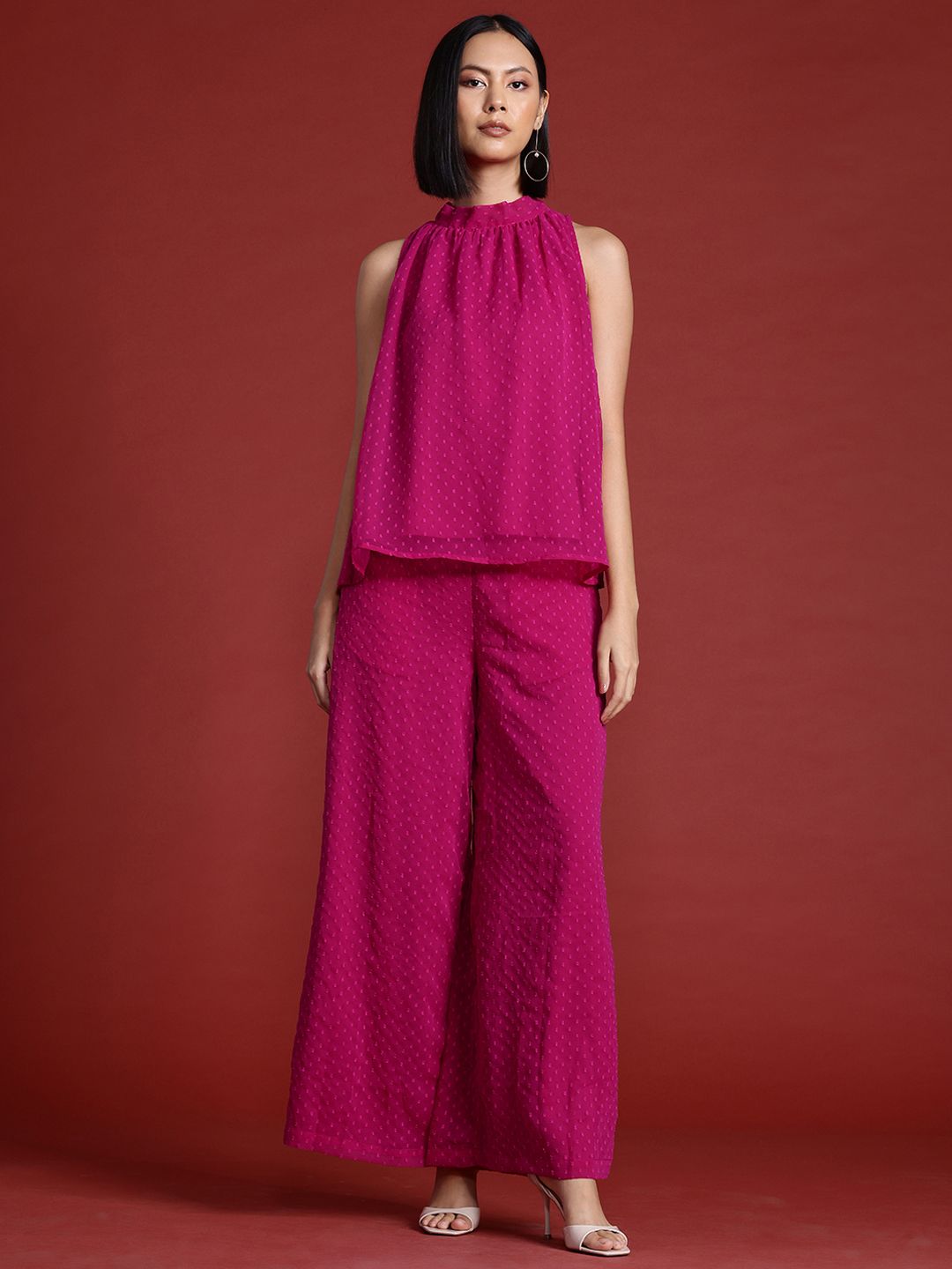 all about you Halter Neck Dobby Top with Parallel Trousers