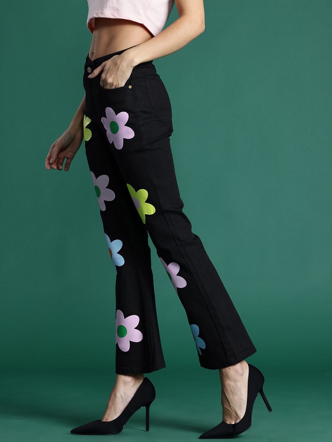 DressBerry Women Flared Printed Stretchable Jeans