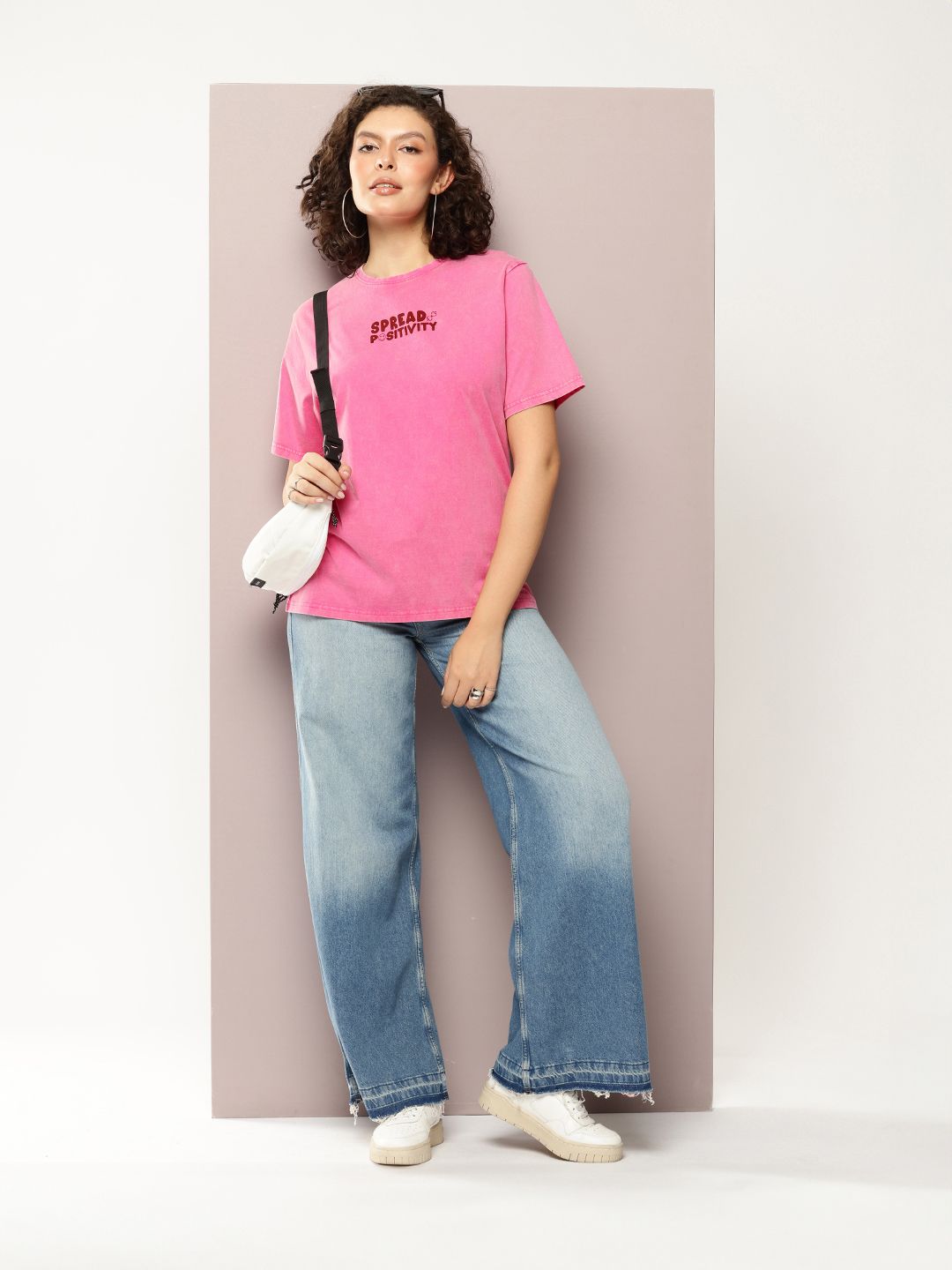 DILLINGER Women's Acid Washed Oversized Printed Tshirt