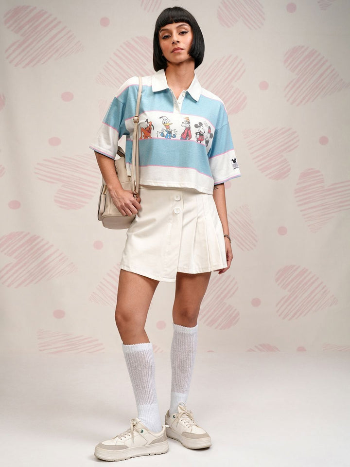 Tokyo Talkies Disney Women Mickey Friends Striped Crop Tshirt