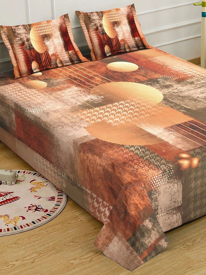 Moda Rapido X KLOTTHE Brown & Beige Geometric 400 TC King Bedsheet with 2 Pillow Covers