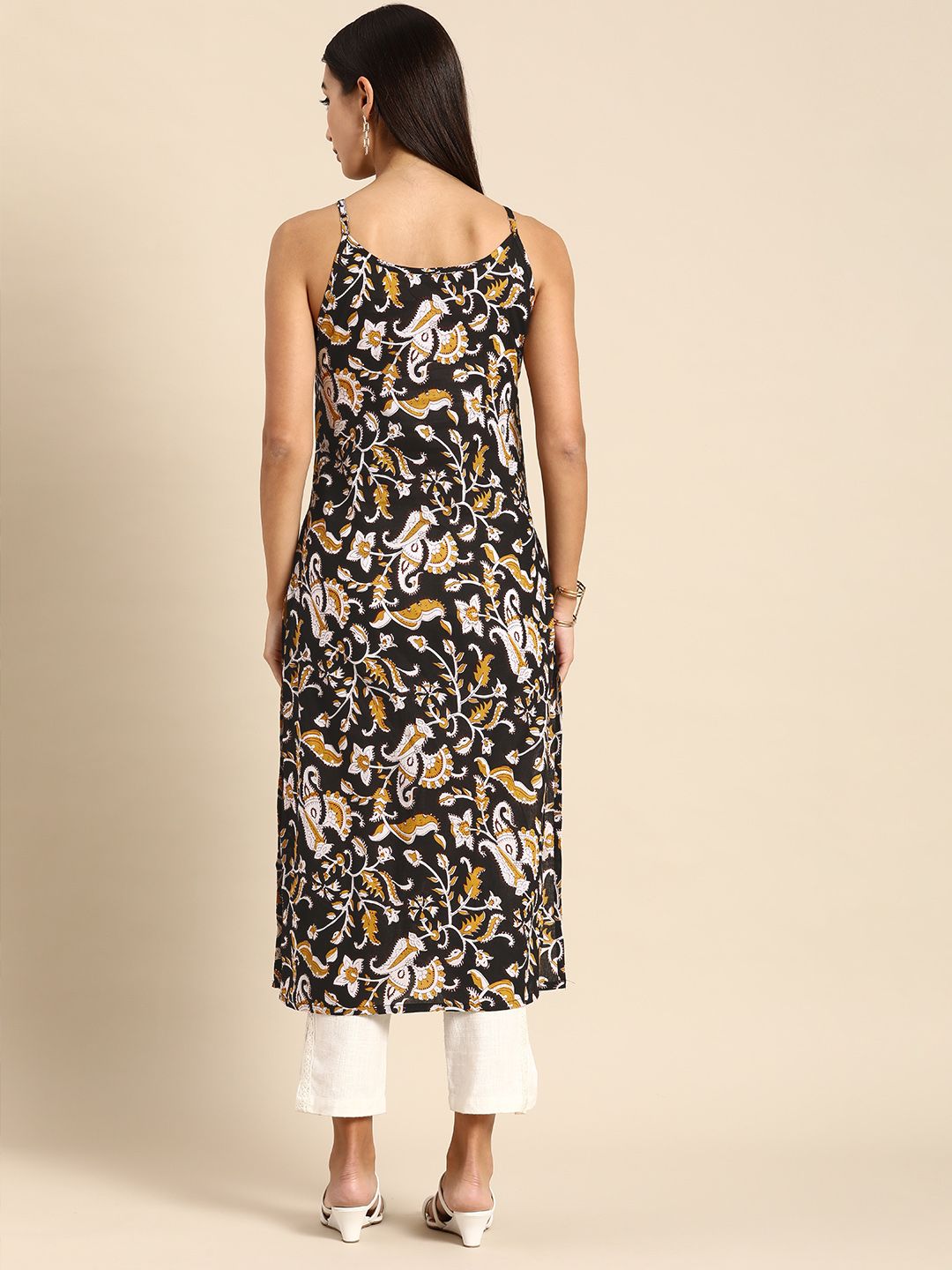 Anouk Women Black & White Ethnic Motifs Printed Pure Cotton Kurta