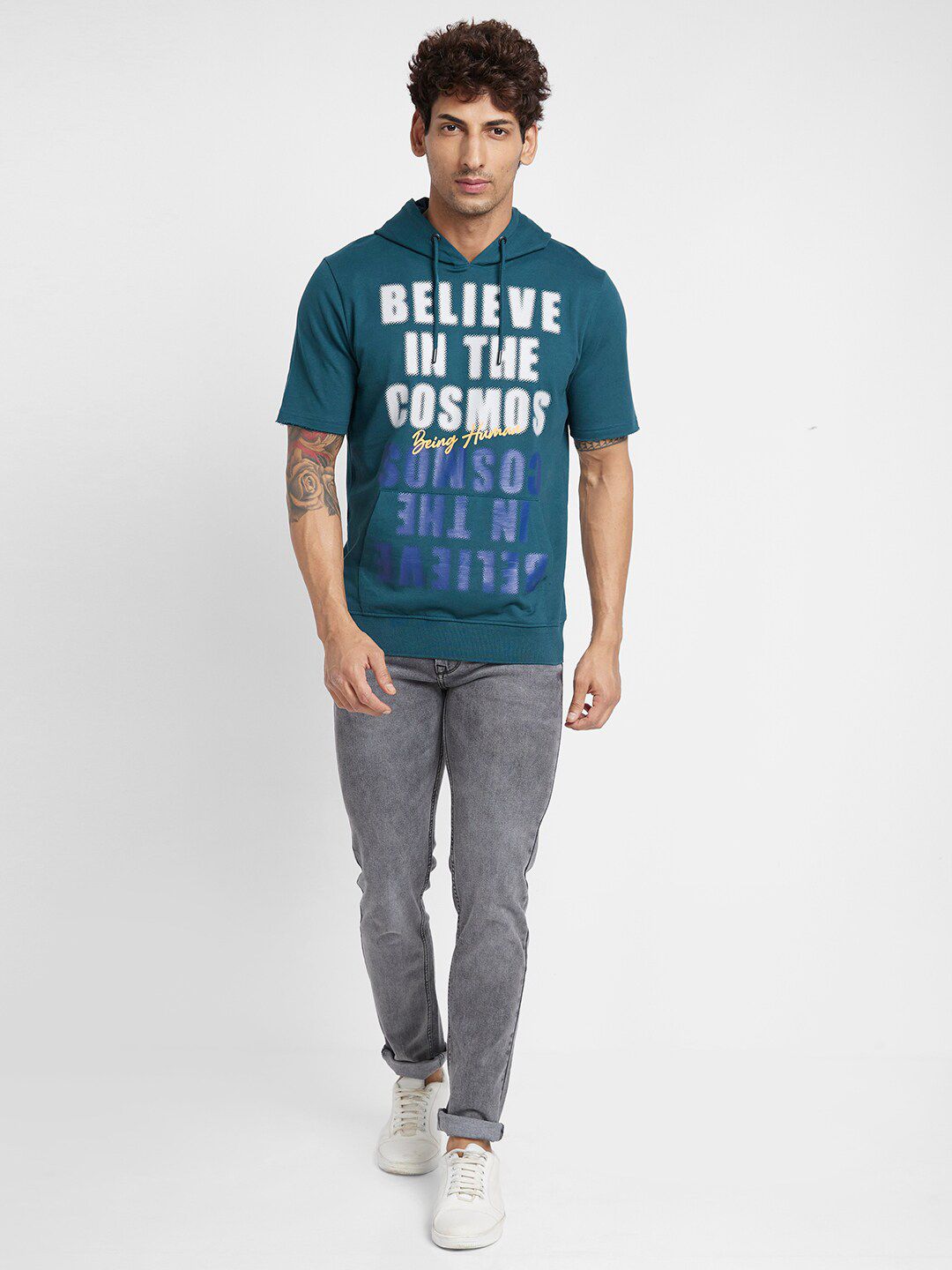 Being Human Typography Printed Hooded Cotton Pullover
