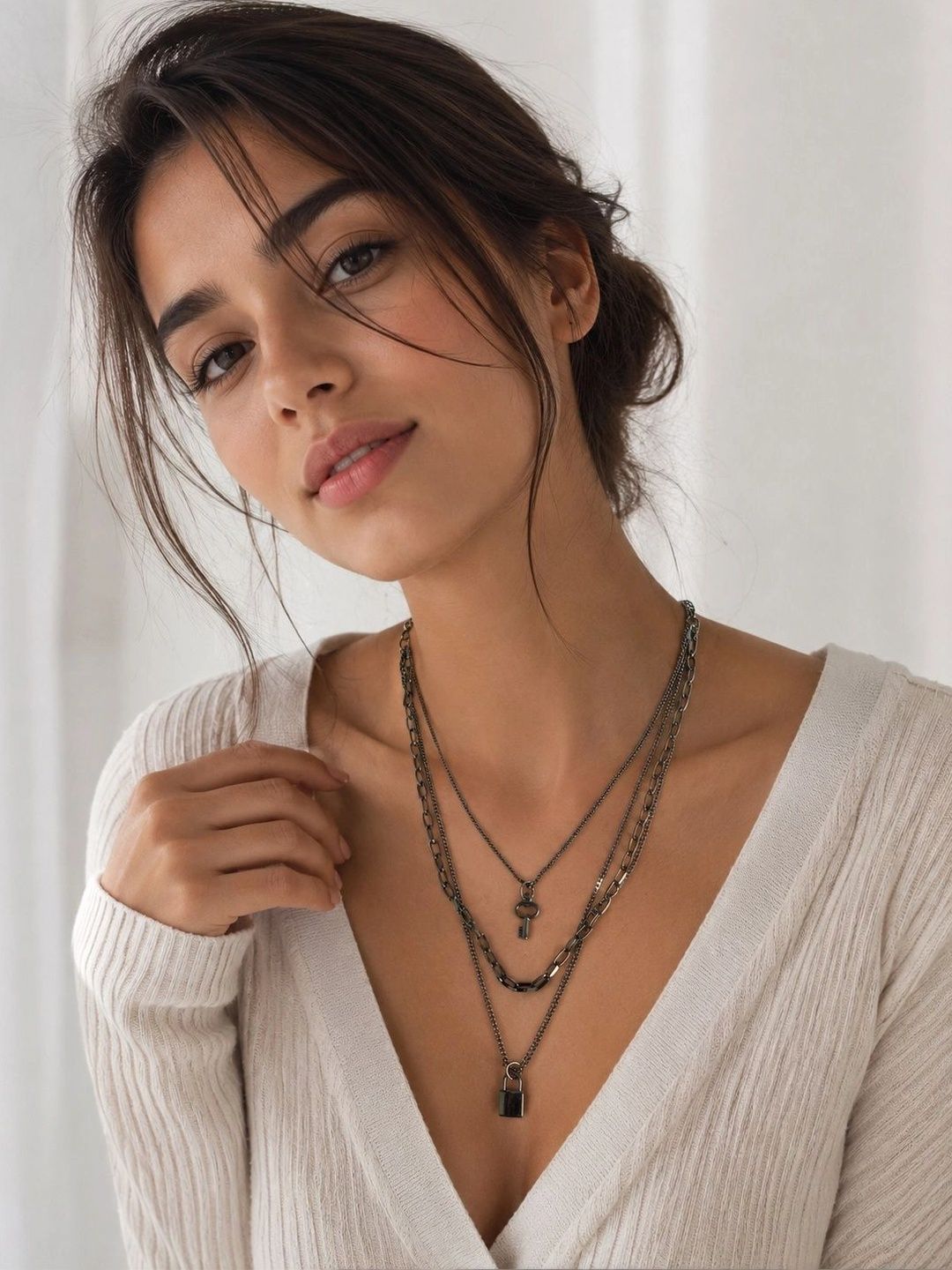 VOGUE PANASH Brass Silver-Plated Layered Necklace