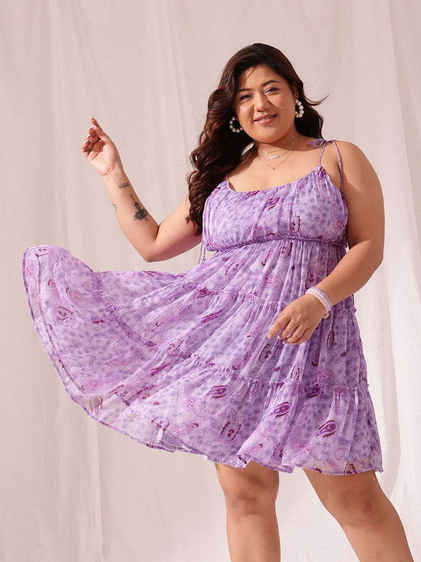 CURVY STREET Plus Size Floral Printed Sleeveless A-Line Dress