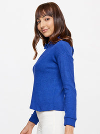 AND Women Blue Solid Hood Long Sleeves Top