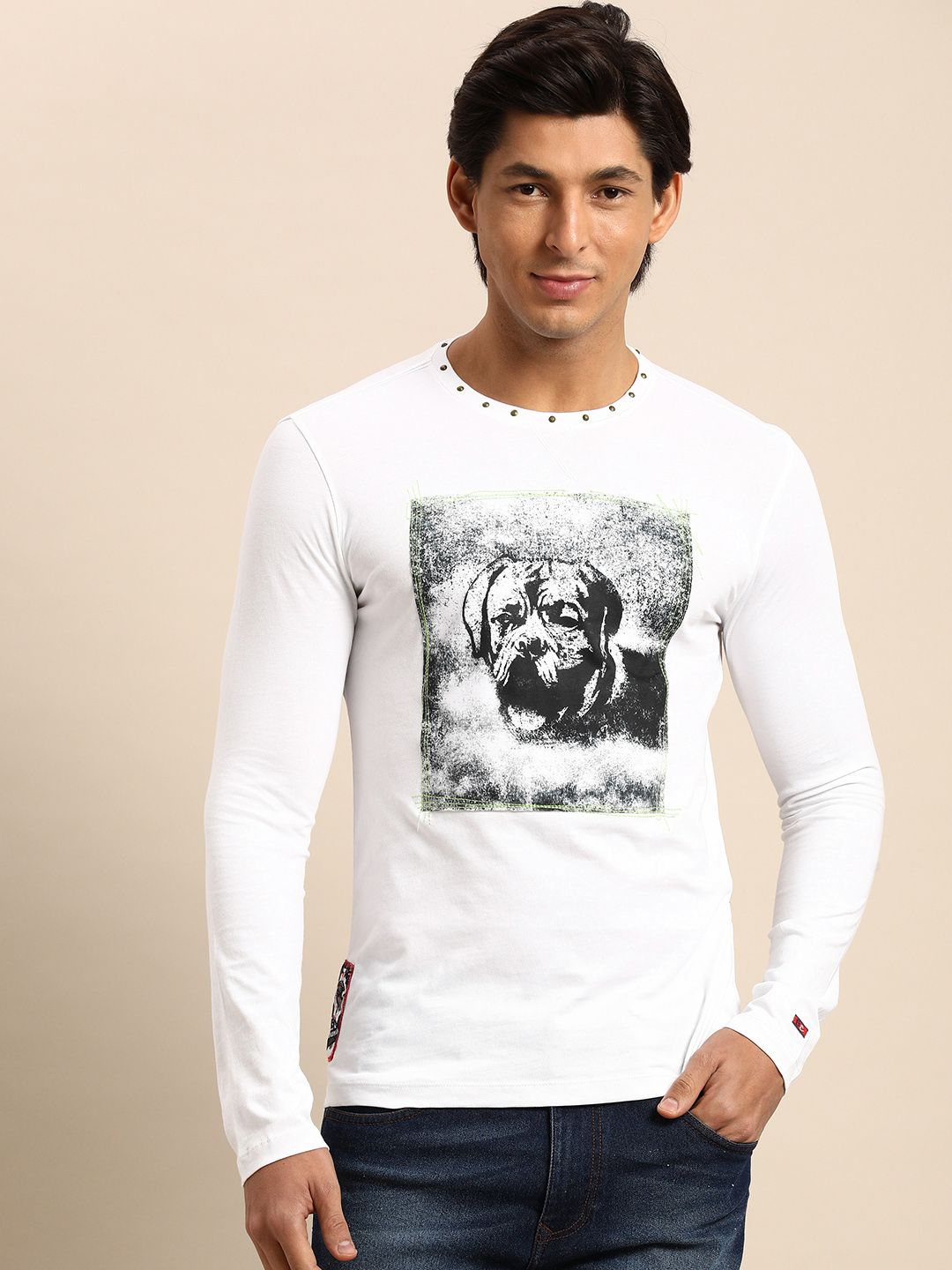 Being Human Men White & Black Graphic Printed Pure Cotton T-shirt