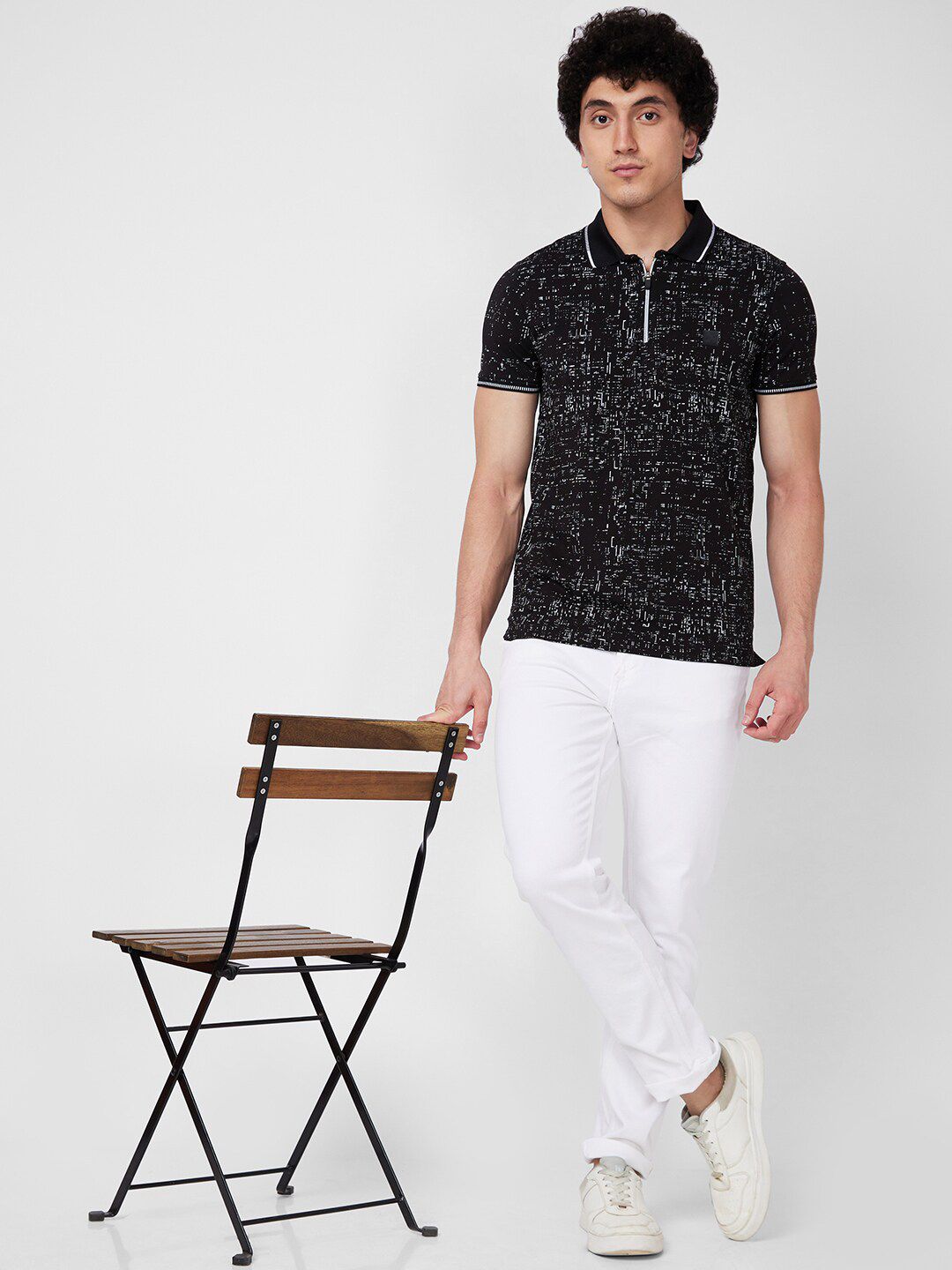 SPYKAR Printed Polo Collar Cotton Slim Fit T-shirt