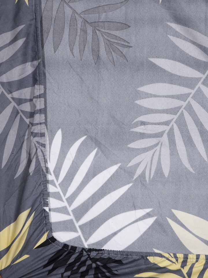 KLOTTHE Grey Leaf Polycotton 300 TC Fitted King Fine Bedsheet dengan 2 Sarung Bantal-98 x 87 inci