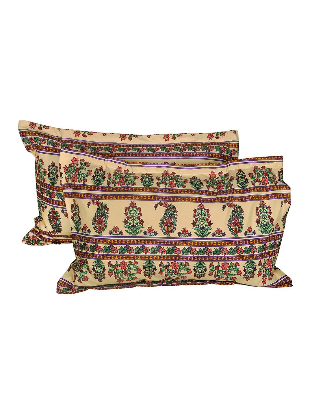 Story@home Beige & Red Ethnic Motifs 180 TC Flat Queen Bedsheet with 2 Pillow Covers