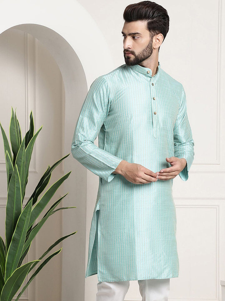 SOJANYA Striped Band Collar Straight Kurta