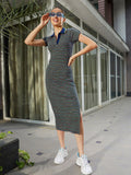 SASSAFRAS Shirt Collar Striped Seath Midi Dress