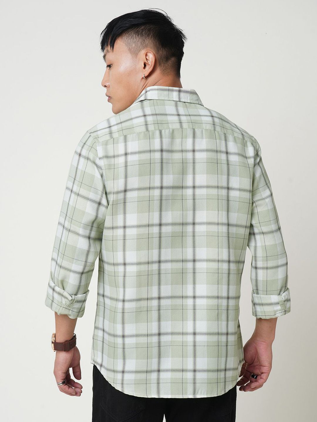 VASTRADO Men Classic Spread Collar Checked Cotton Slim Fit Casual Shirt
