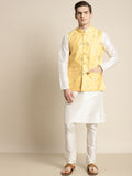 SOJANYA Men Off White Embroidered Mirror Work Kurta with Churidar