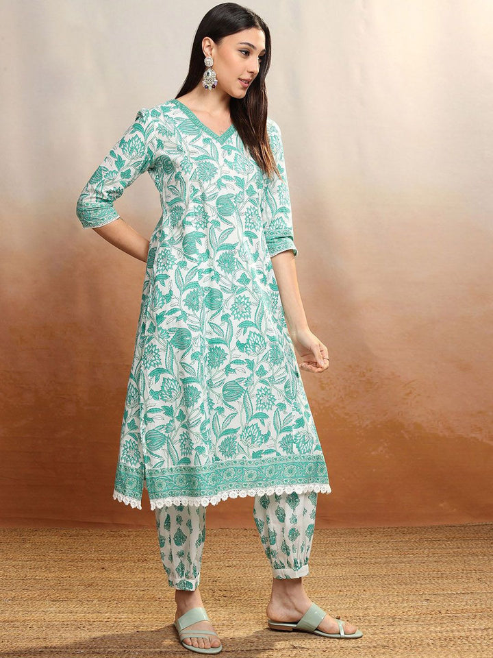Vishudh Women Floral Printed Regular Pure Cotton Kurta with Salwar & Dupatta