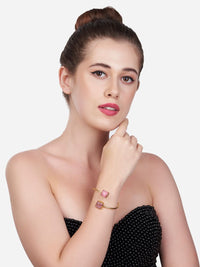 Zaveri Pearls Gold-Plated Pink Brass Kada Bracelet