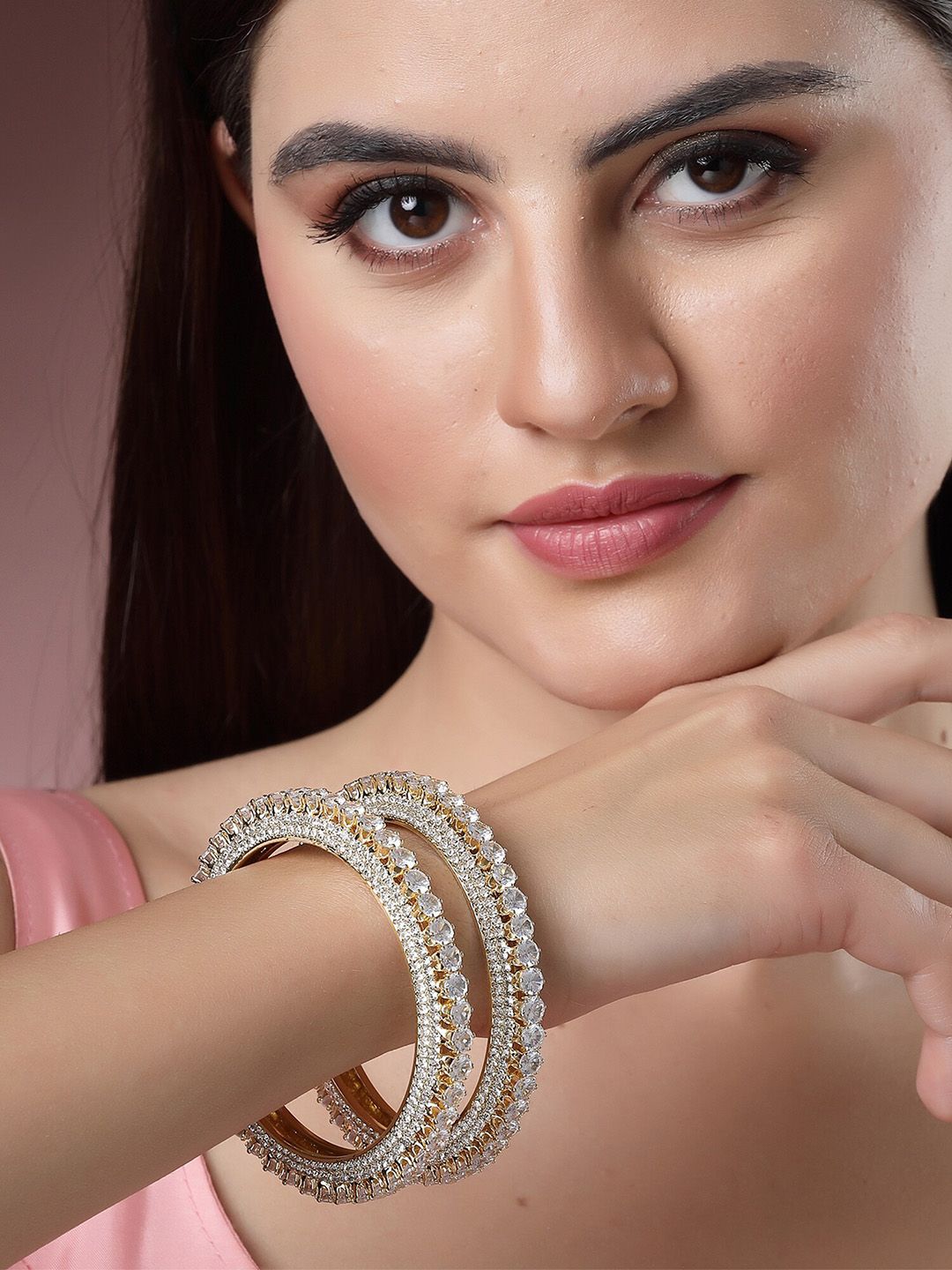 KARATCART Set Of 2 Gold-Plated AD  Bangle