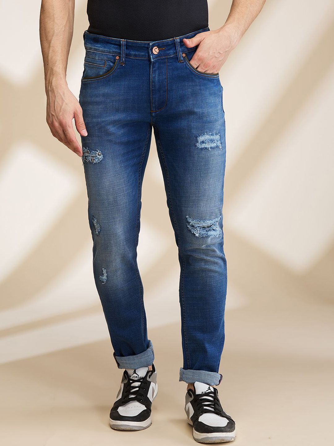 Being Human Men Slim Fit Mildly Distressed Light Fade Jeans