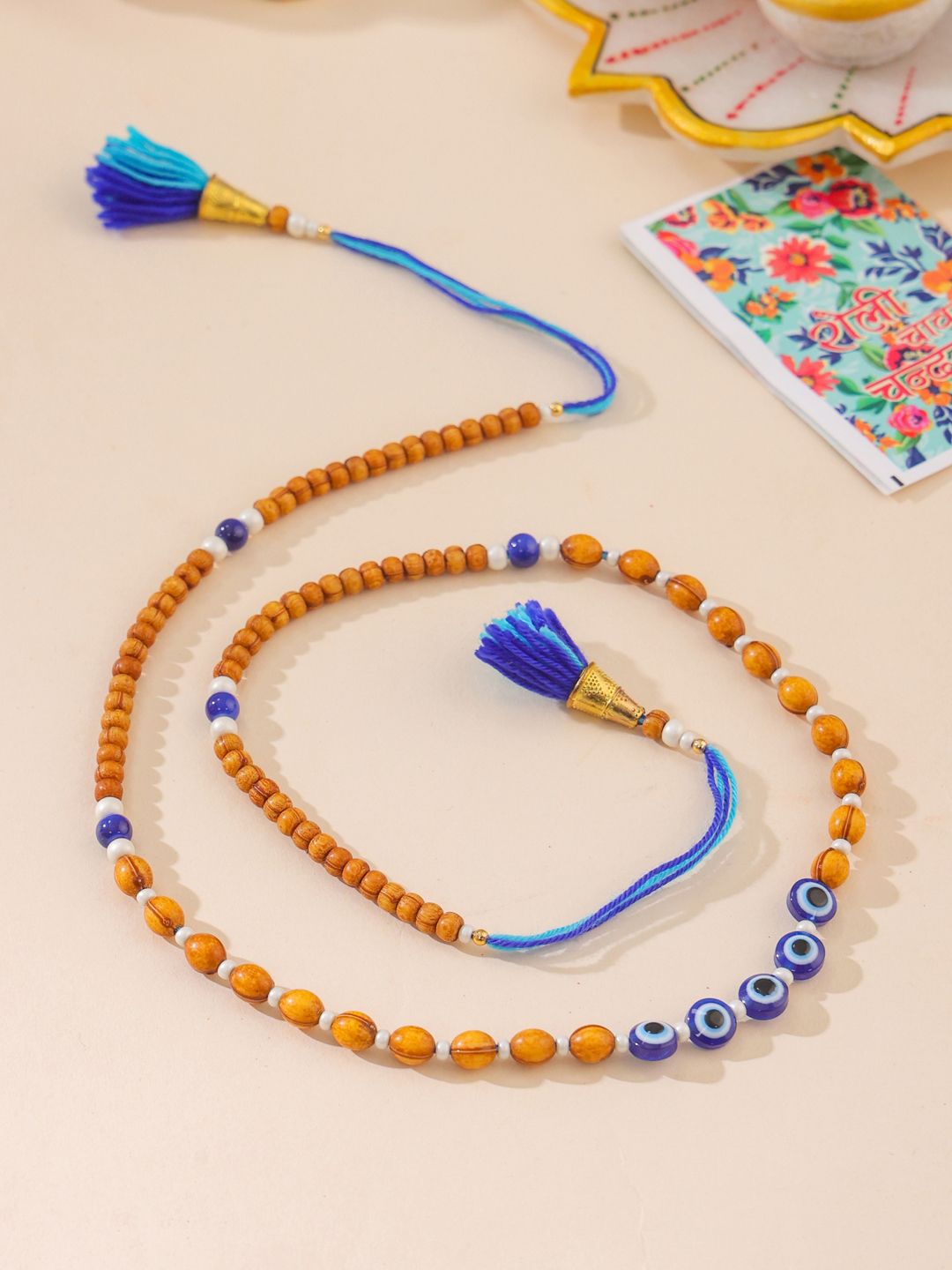 NVR Unisex Evil Eye Multicolor Thread Rakhi Dengan Roli Chawal