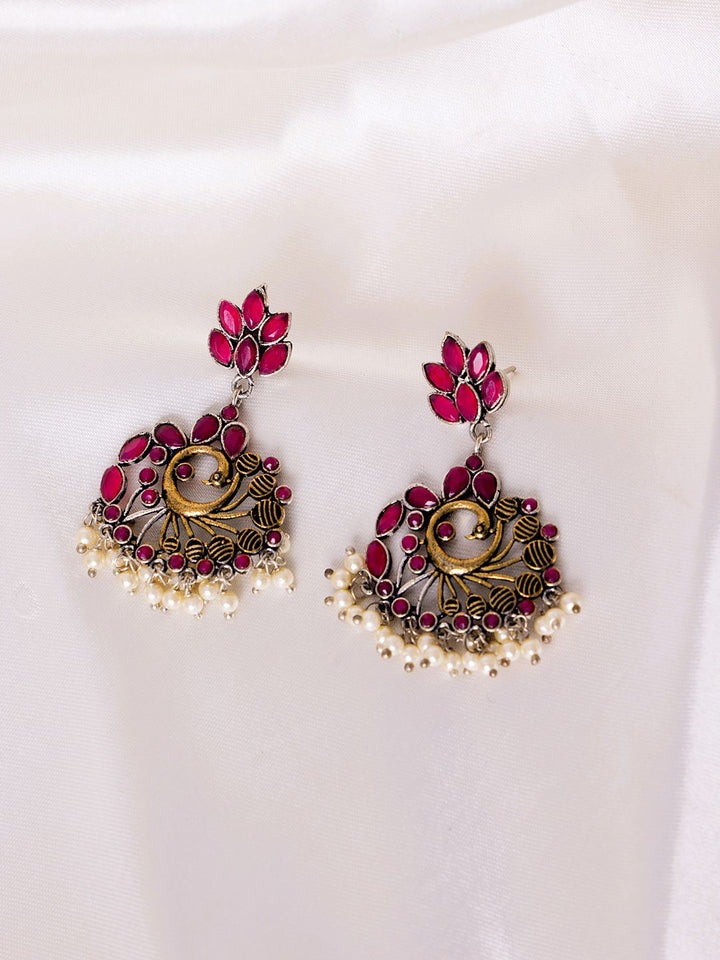 Anouk Gold-Plated Stone Studded & Beaded Peacock Shaped Drop Earrings