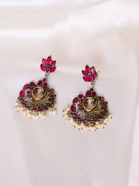 Anouk Gold-Plated Stone Studded & Beaded Peacock Shaped Drop Earrings