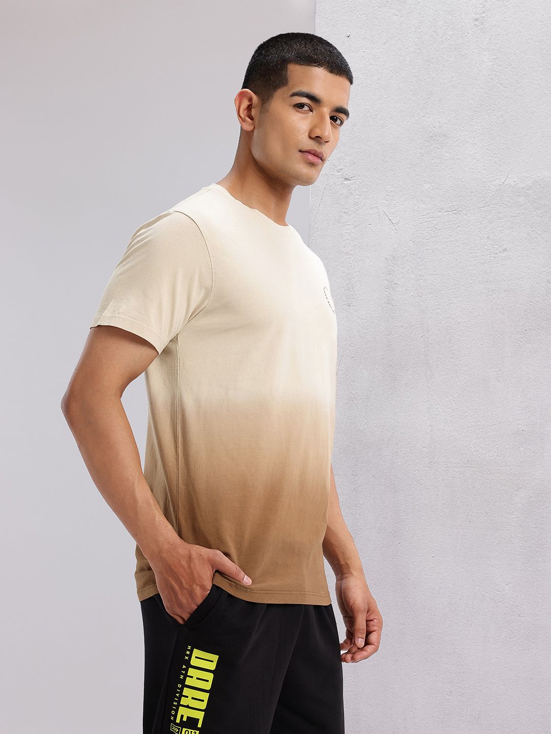 HRX by Hrithik Roshan Ombre Effect Brand Logo Detail Pure Cotton Yoga T-shirt