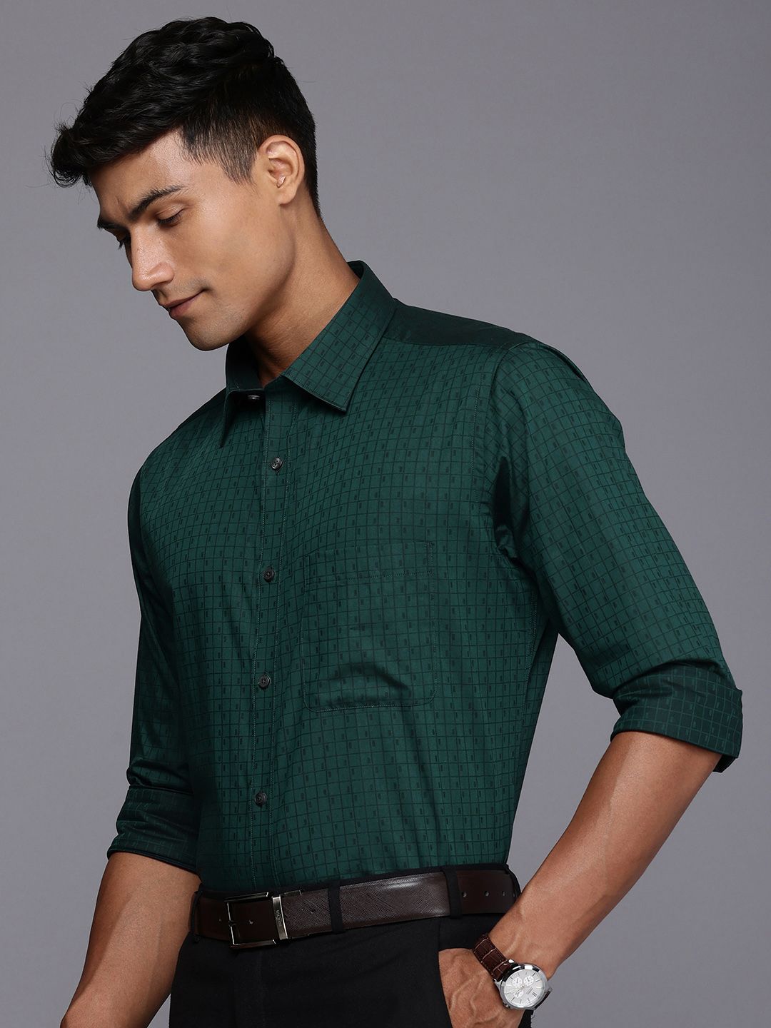 Raymond Gingham Checked Slim Fit Opaque Pure Cotton Formal Shirt