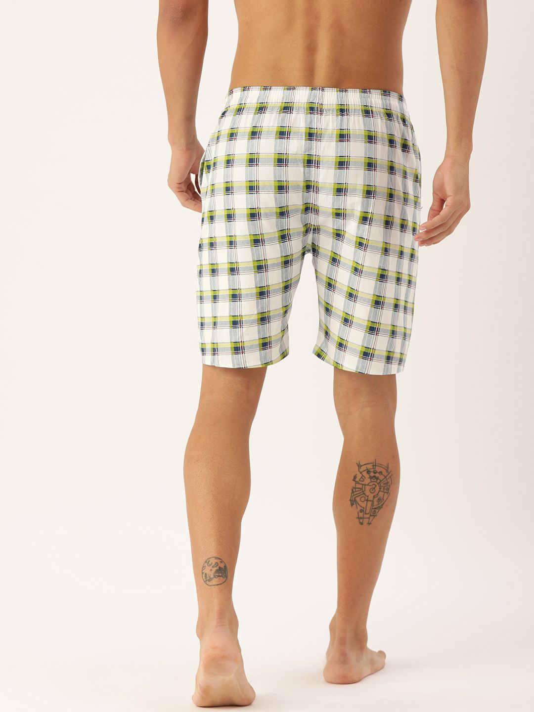The Indian Garage Co Men White & Blue Checked Pure Cotton Boxers 0620-BXR06-07