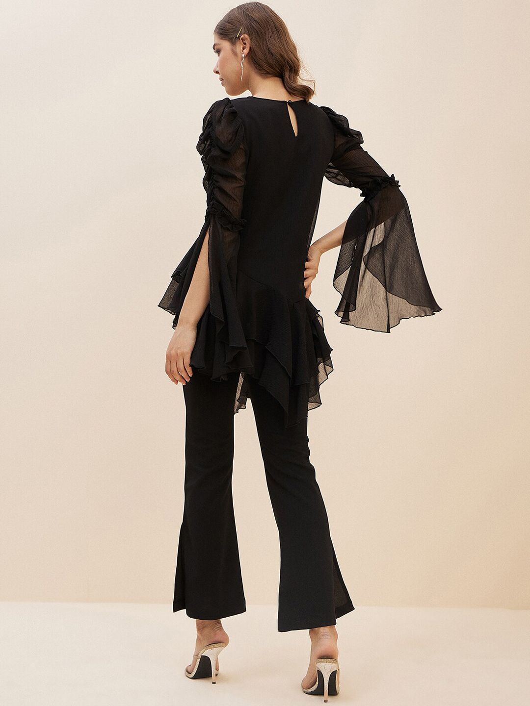 Antheaa Black Embellished Top With Trousers