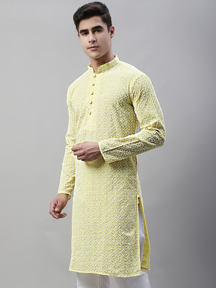 Jompers Embroidered Mandarin Collar Chikankari Kurta