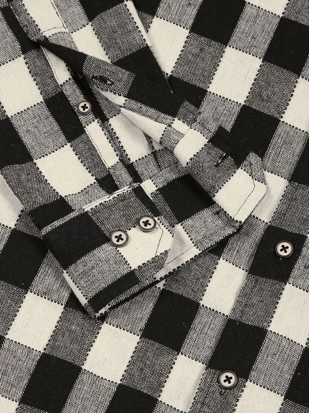 Thomas Scott Men Classic Slim Fit Spread Collar Windowpane Checked Cotton Casual Shirt