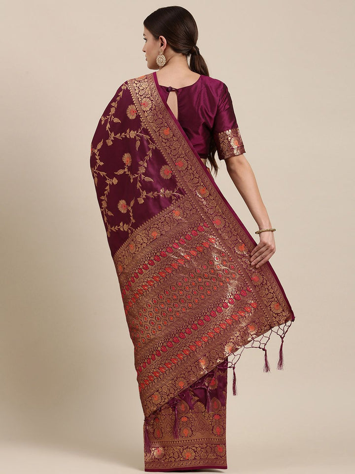 Saree mall Purple & Gold-Toned Floral Silk Blend Sarees