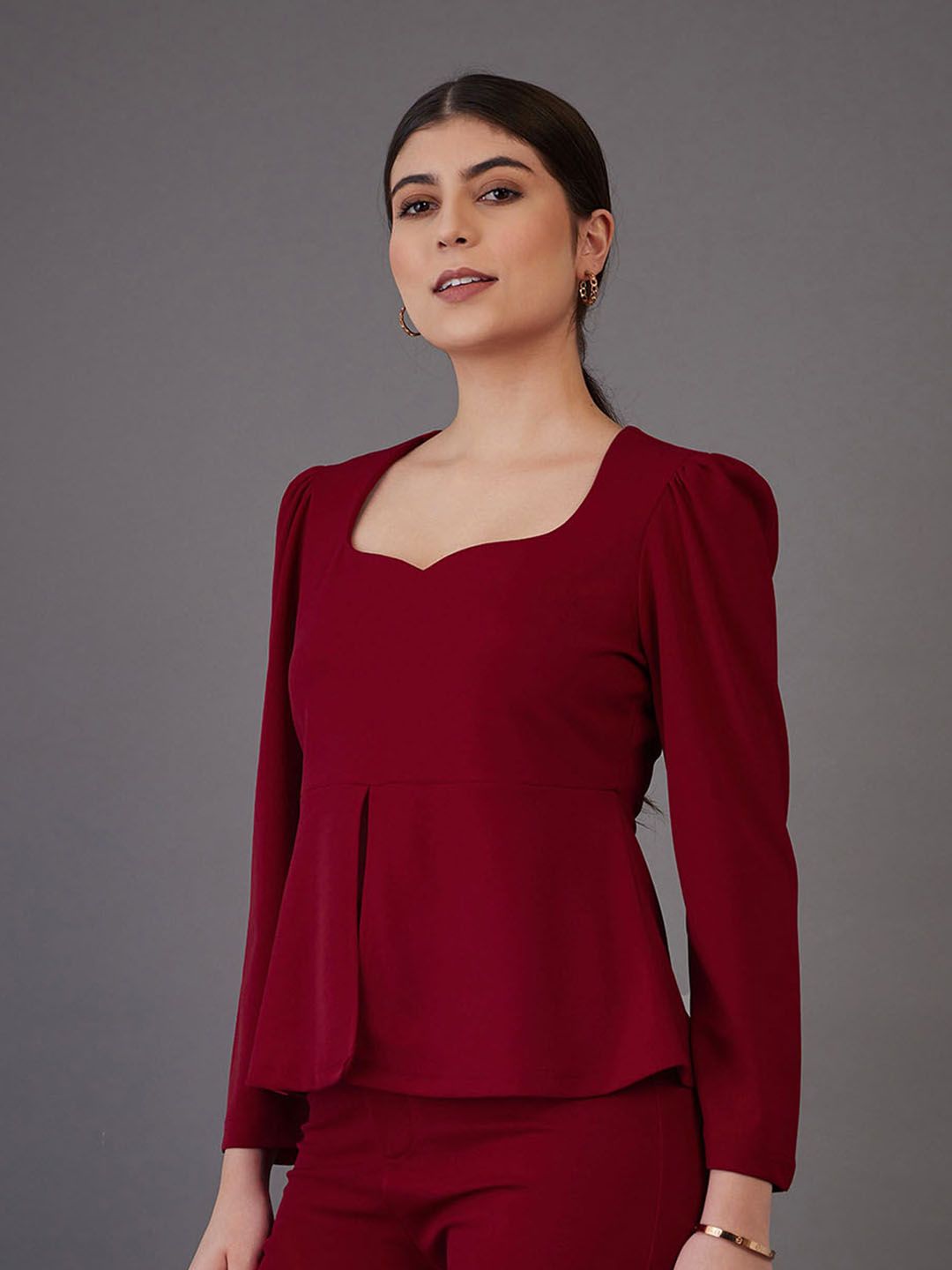 SASSAFRAS worklyf Sweetheart Neck Puff Sleeve Peplum Top