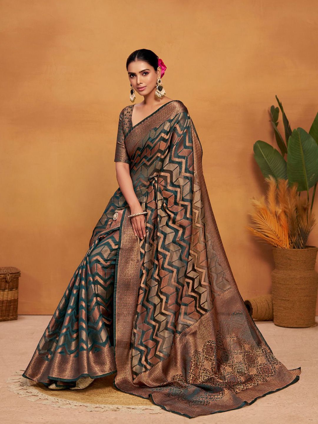 KALINI Woven Banarasi Organza Silk Saree with Blouse Piece