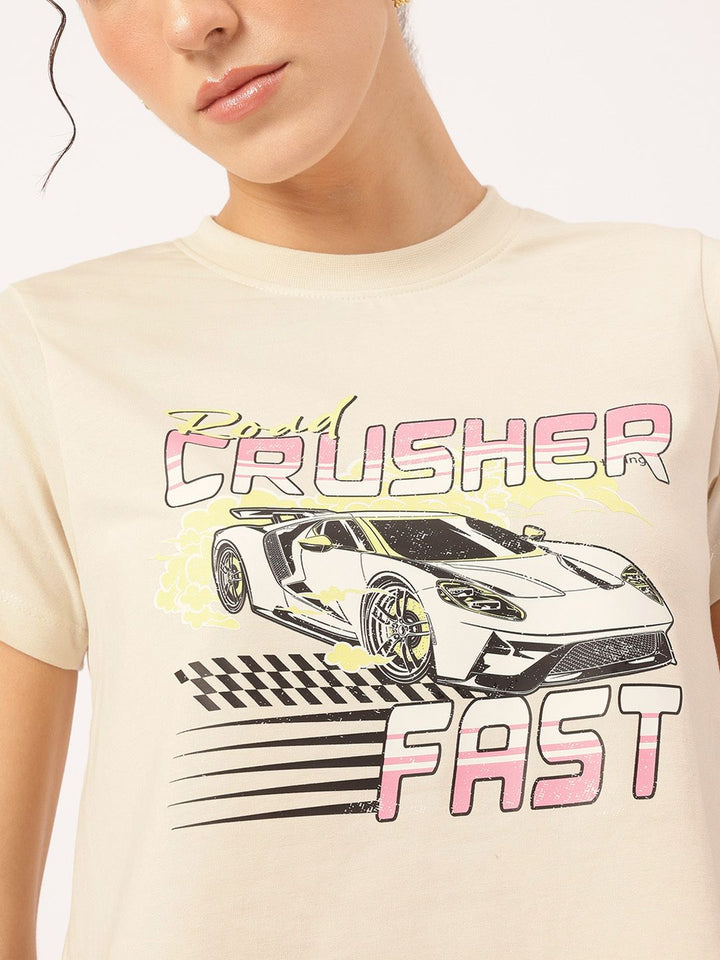 DressBerry Racer's Muse Round Neck Graphic Printed Tee