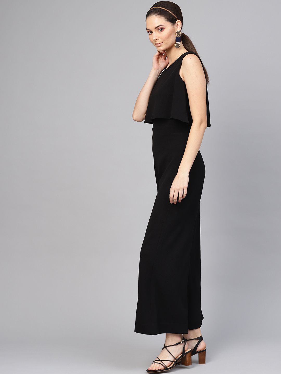 SASSAFRAS Women Black Solid Layered Basic Jumpsuit