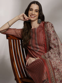 Anouk Women Striped Regular Kurta with Trousers & With Dupatta