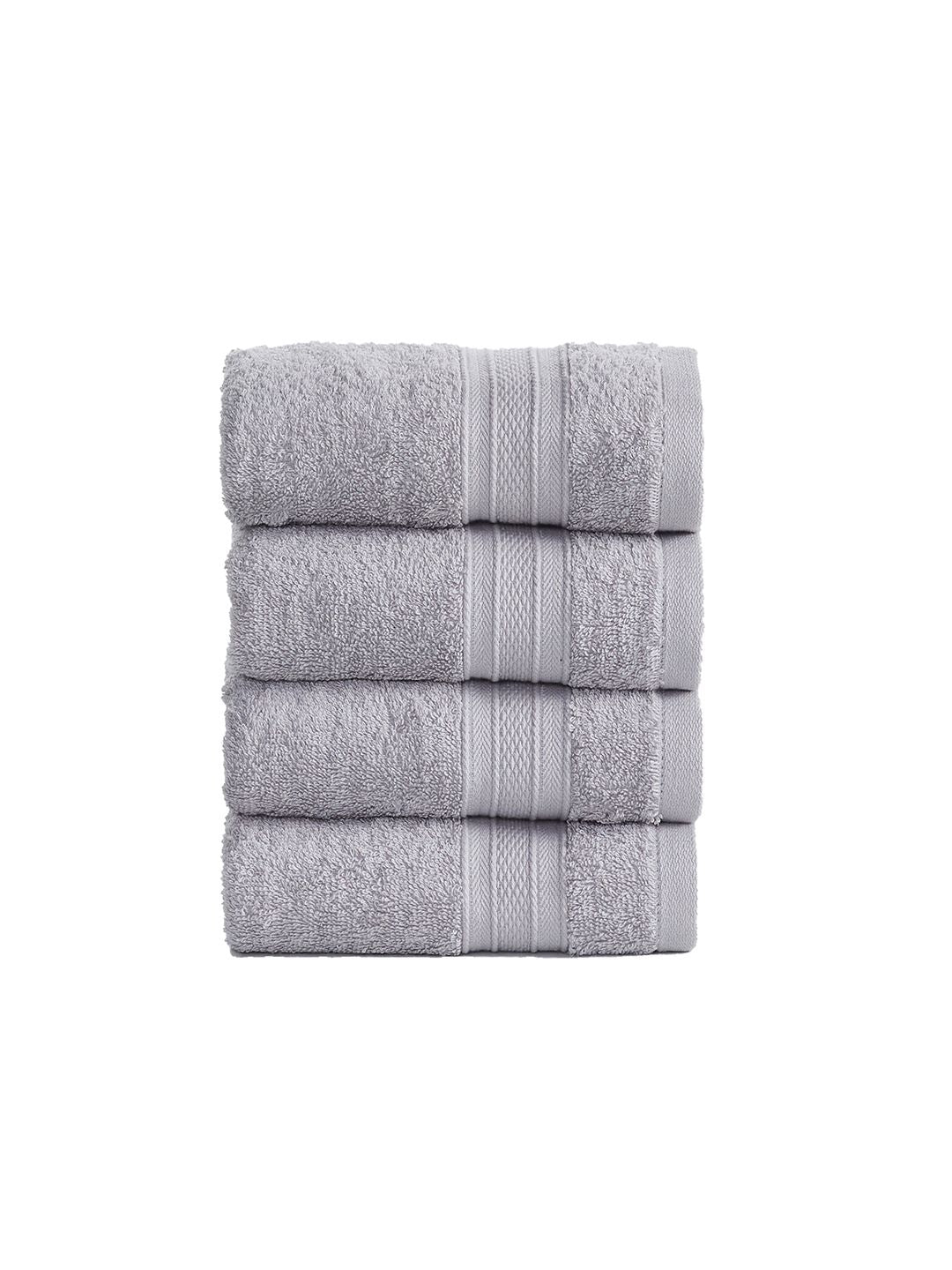 MYTRIDENT Set of 4 Silver-Toned Solid Soft  Plush 500 GSM Cotton Hand Towels