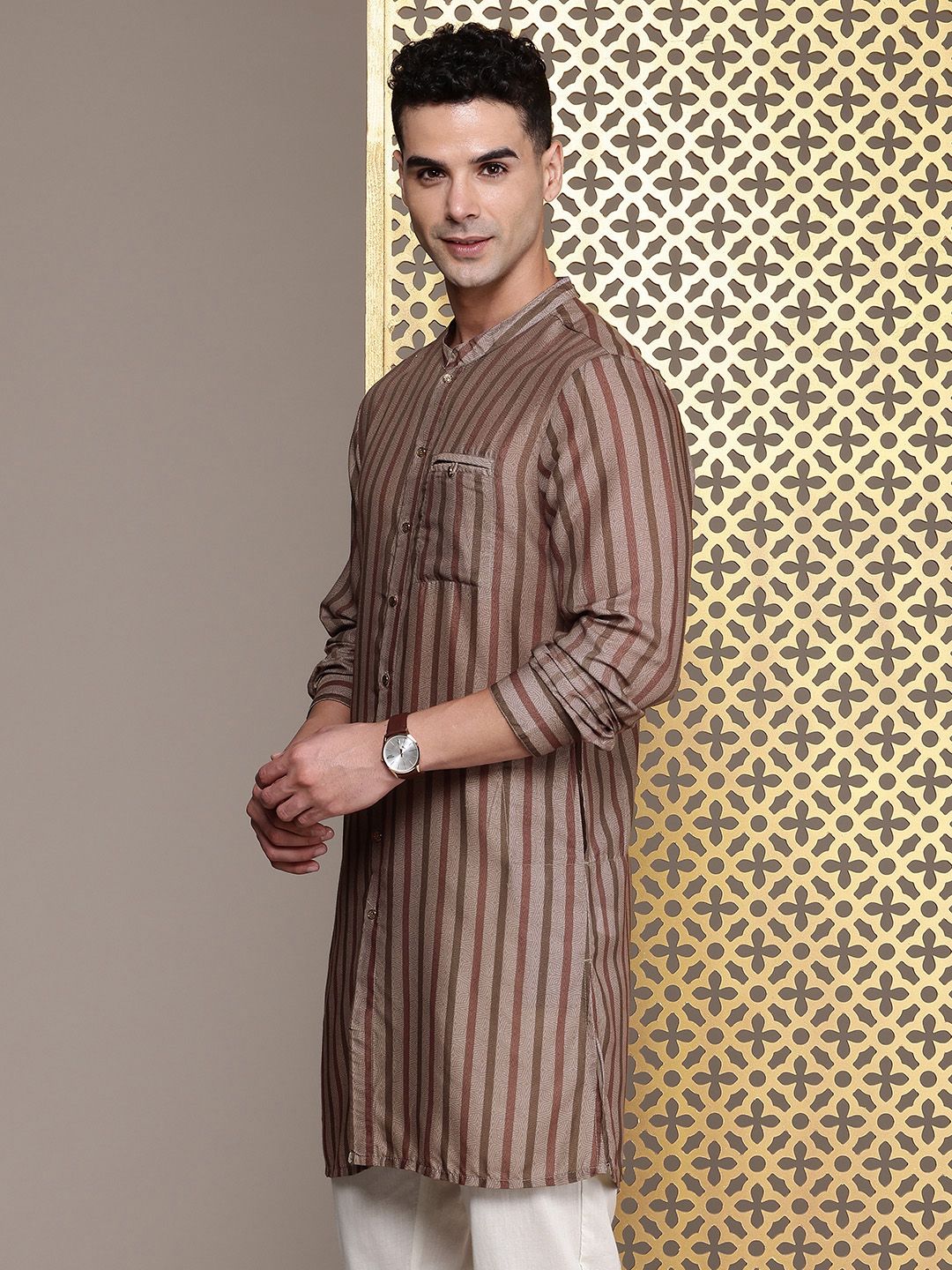 House of Pataudi Ethnic Motifs Printed & Striped Rozana Kurta