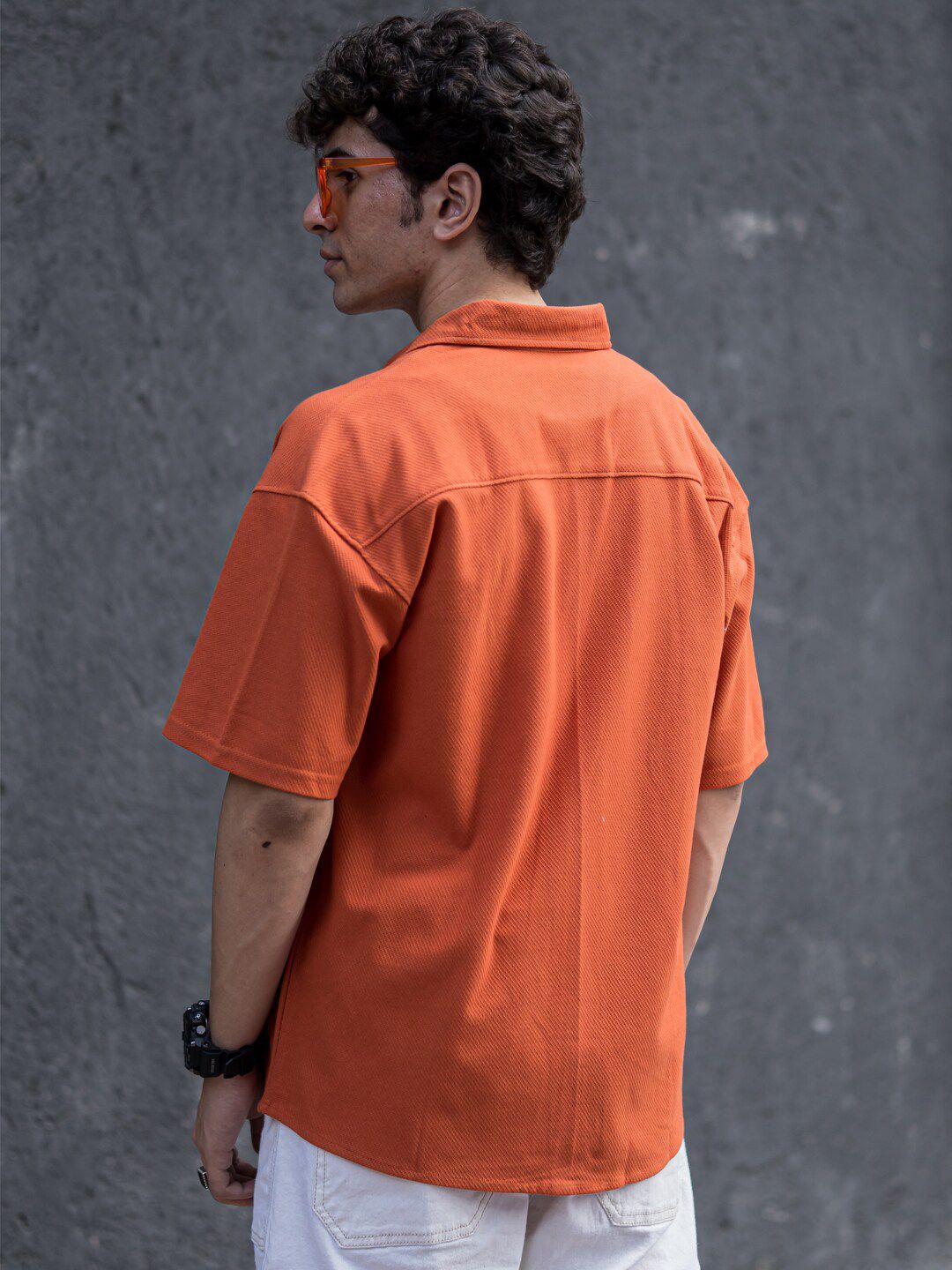 Powerlook Orange Boxy Opaque Drop Shoulder Casual Shirt