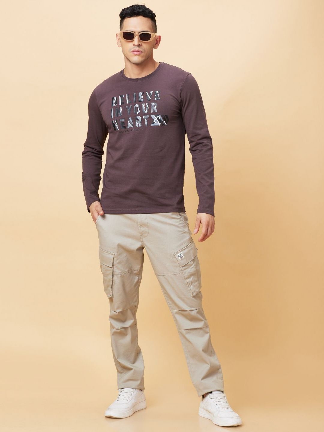 Being Human Men Varsity Printed Henley Neck Applique T-shirt