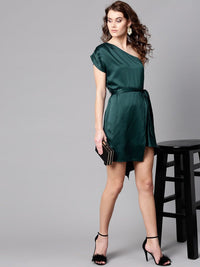STREET 9 Green One Shoulder A-Line Dress