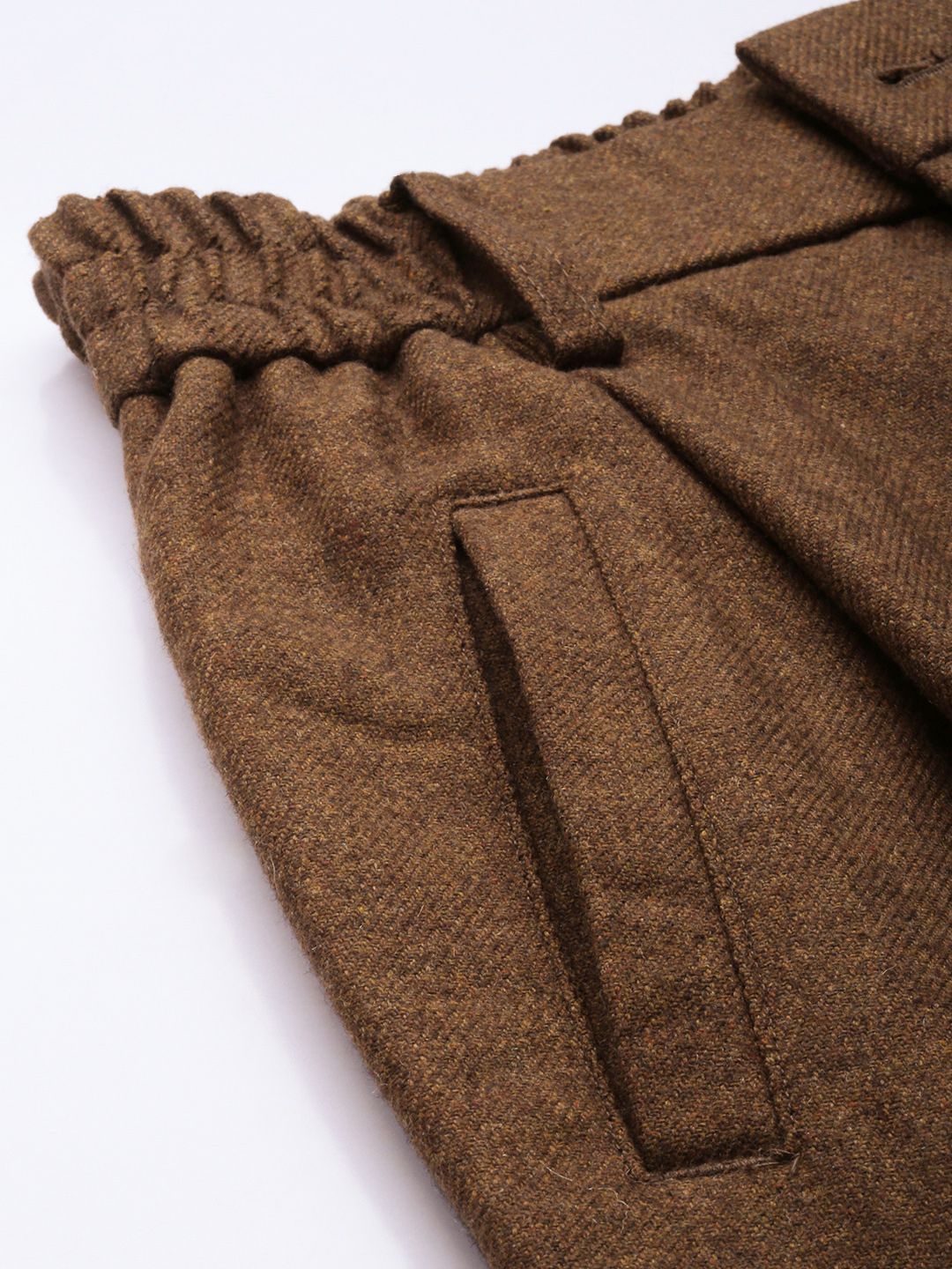 Mr Bowerbird Men Solid Tweed Pleated Cargos Trousers