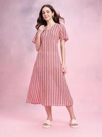 DressBerry Chevron Self-Design Bell Sleeves Crochet Empire Midi Dress
