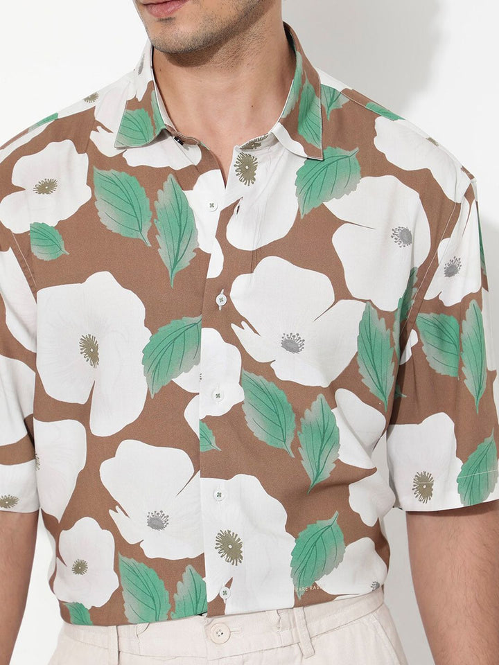 RARE RABBIT Men Yuki Boxy Opaque Floral Printed Shirt